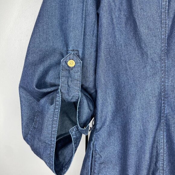 Jones New York Women's Cotton Button-up Shirt Dress Roll Tab Sleeves Sz Large - Picture 3 of 7